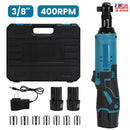 3/8Ó Cordless Electric Ratchet Wrench Set Right Angle Wrench with 2Pcs 1200mAh Batteries and Charger 7 Sockets 400RPM