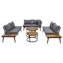 6-Piece Outdoor Sectional Sofa Set with Round Nesting Coffee Tables and Seating Sofa with Cushions for Patio, Porch and Garden (Grey)