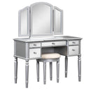 43" Dressing Table Set with Mirrored Drawers and Stool, Tri-fold Mirror, Makeup Vanity Set for Bedroom, Silver