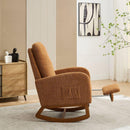 25.4"W Rocking Chair for Nursery, High Back Glider Chair with Retractable Footrest, Side Pocket, Rocking Accent Armchair with Rubber Wood Legs for Living Room/Bedroom.Caramel
