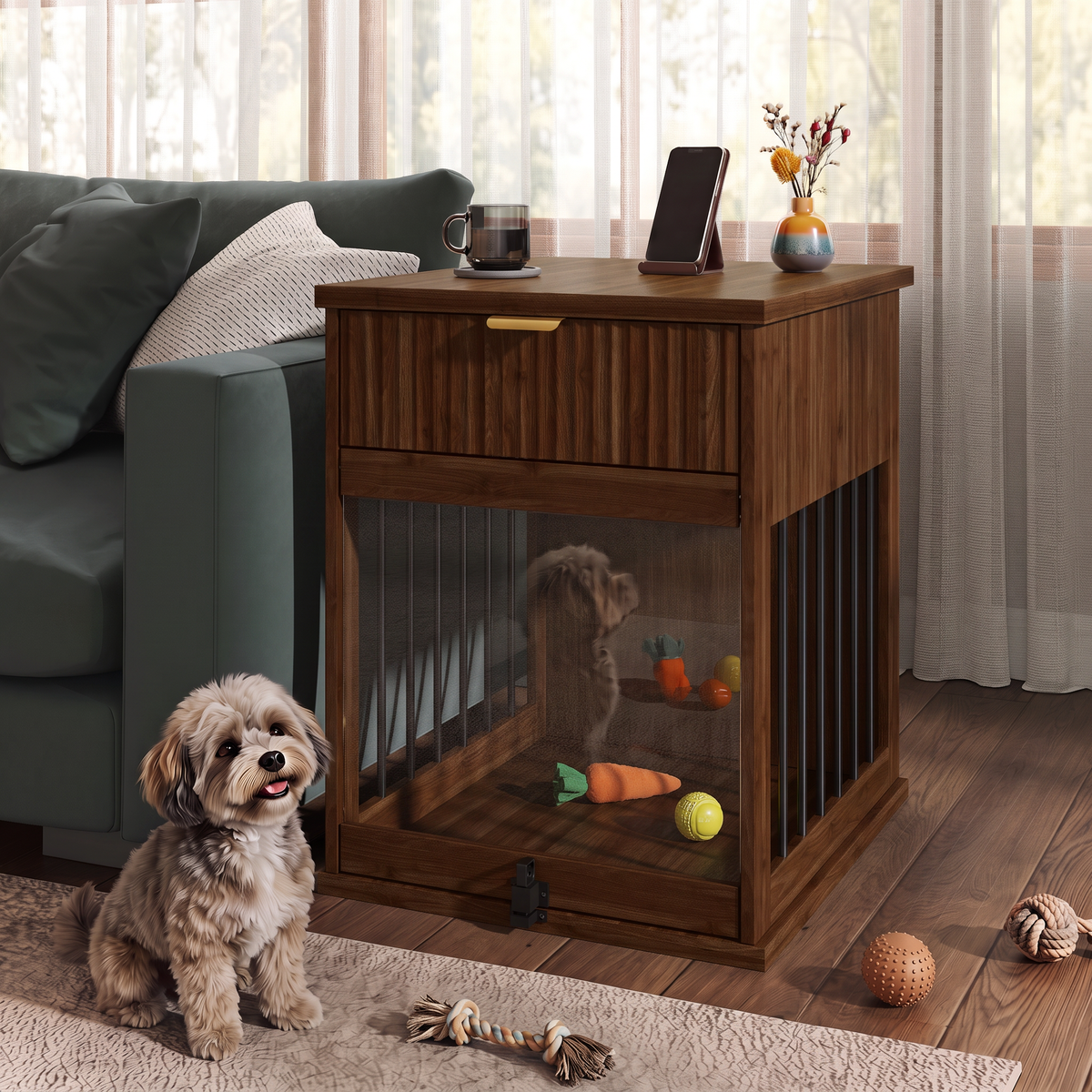 Dog Crate End Table with Charging Station and Storage, photo 2 of 10
