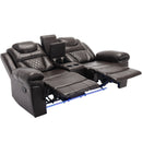 3 Pieces Recliner Sofa Sets Home Theater Seating Manual Recliner Chair & Center Console And LED Light Strip For Living Room - Brown by HouseOfZazla
