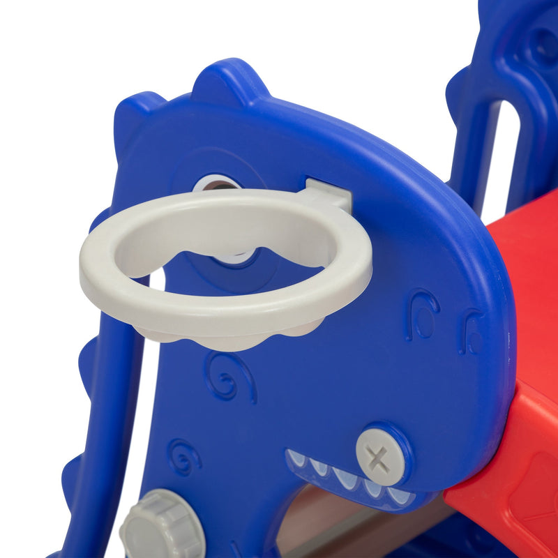 3 in 1 Freestanding Toddler Slide, Indoor Outdoor Playground with Basketball Hoop and Ball for Kids Under 3 Years, Red & Blue