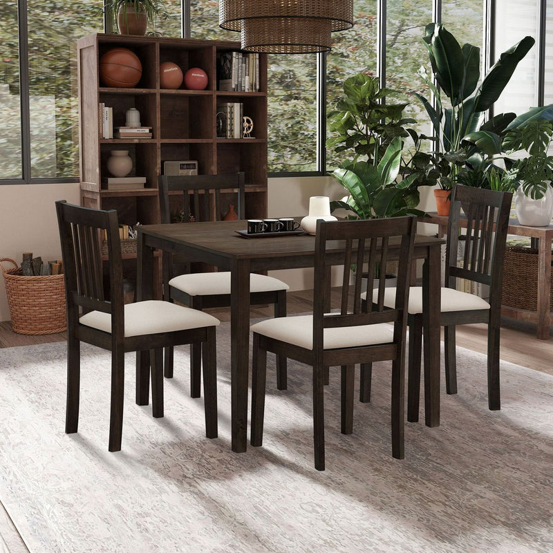 (1 Table with 4 Chairs)Wooden Dining Table Set, Mid Century Modern Square Wooden Kitchen Table and Upholstered Dining Chairs for Dining Room, Kitchen, Saving Space,Brown