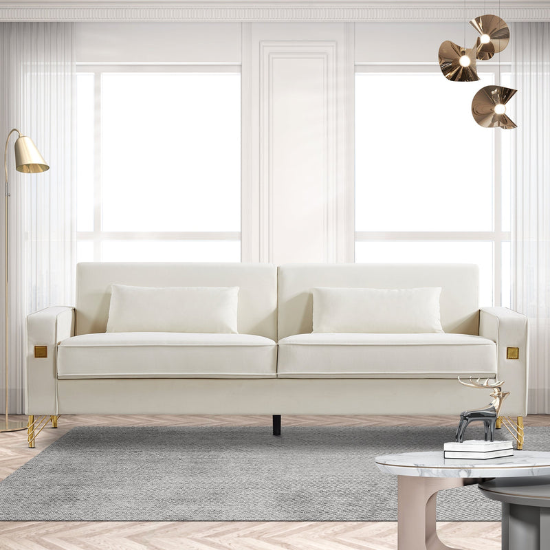 85.44" Modern Velvet Couch with Gold Legs,Upholstered Sofa for Living Room