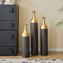 Elegant Floor Vase Set Metal Decorative Vases 3 Piece Set For Floral Display, Wedding & Gift Decor - Gold / Black by HouseOfZazla