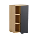 Wall Mounted Bathroom Side Cabinet, Single Door With 3 Tier Open Shelves - Black / Light Oak / White