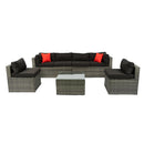 5 Pieces PE Rattan sectional Outdoor Furniture Cushioned U Sofa set with 2 Pillow Grey wicker + Black Cushion