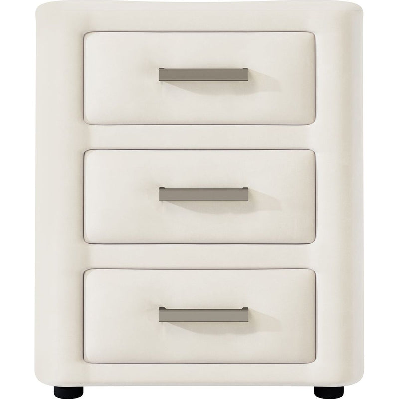 3 Pieces Bedroom Sets Queen Size Velvet Upholstered Platform Bed Vertical Channel Tufted Headboard and Two Three-drawer Nightstands,Beige