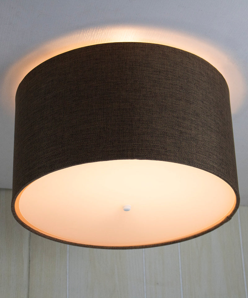 Moderne Flush Mount Conversion Kit 18"w Chocolate Burlap Shallow Drum Lampshade