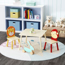 Kids Table And 2 Chairs Set, 3 Pieces Toddler Table And Chair Set, Wooden Activity Play Table Set (Lion&Monkey) - Natural by Unique Piece Furniture