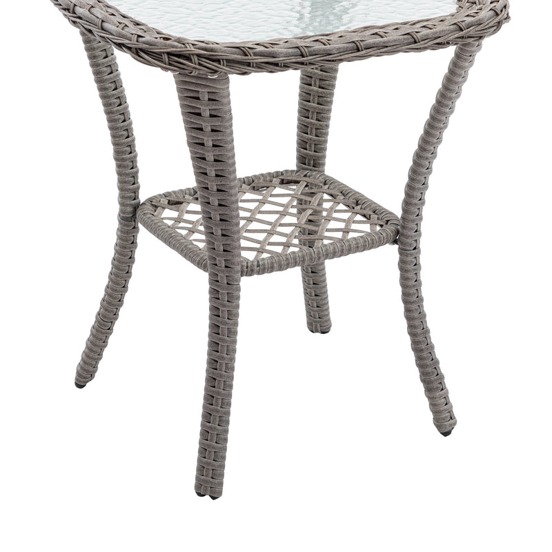 3 Pieces Outdoor Swivel Rocker Patio Chairs, 360 Degree Rocking Patio Conversation Set with Thickened Cushions and Glass Coffee Table for Backyard, Grey