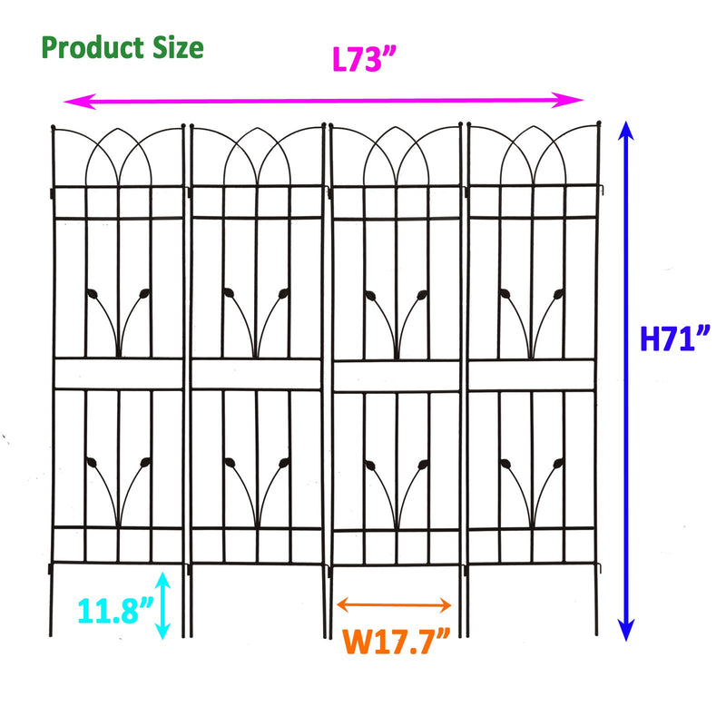 4 Pack Metal Garden Trellis 71" x 17.7" Rustproof Trellis for Climbing Plants Outdoor Flower Support Black