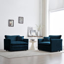 Accent Chair Set of 2, Blue Chenille Upholstered Armchairs by HouseOfZazla