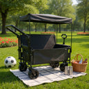 Folding Wagon Cart with Bench Seat & Canopy, 500lbs Capacity