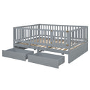 Daybed With Fence Guardrails And 2 Drawers, Split Into Independent Floor Bed & Daybed by HouseOfZazla