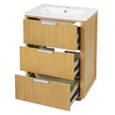 Bathroom Vanity With Sink, Open Shelf & Closed Storage - Natural Wood by HouseOfZazla