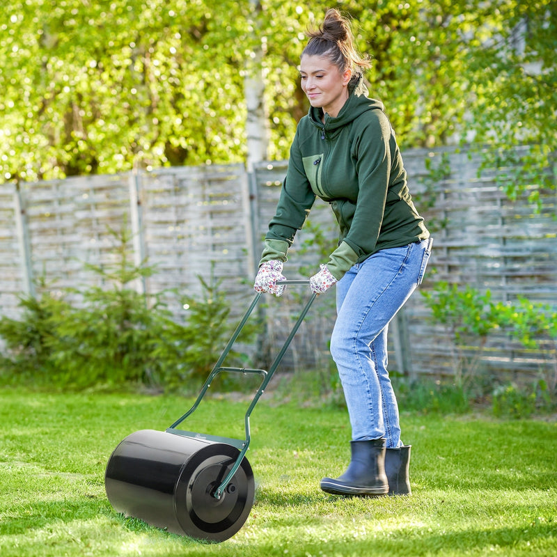 20-Inch Push/Tow Behind Lawn Roller Filled with 16 Gal Water or Sand, Perfect for Flattening Sod in the Garden