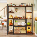 Baker's Rack With Hutch, 5 Tier Kitchen Storage Shelf, Freestanding Utility Pantry Organizer With Hooks And Microwave Stand - Black by HouseOfZazla
