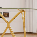 Modern Round Tempered Glass Dining Table With Sturdy Metal Legs For 1 - 4 People - Gold by HouseOfZazla