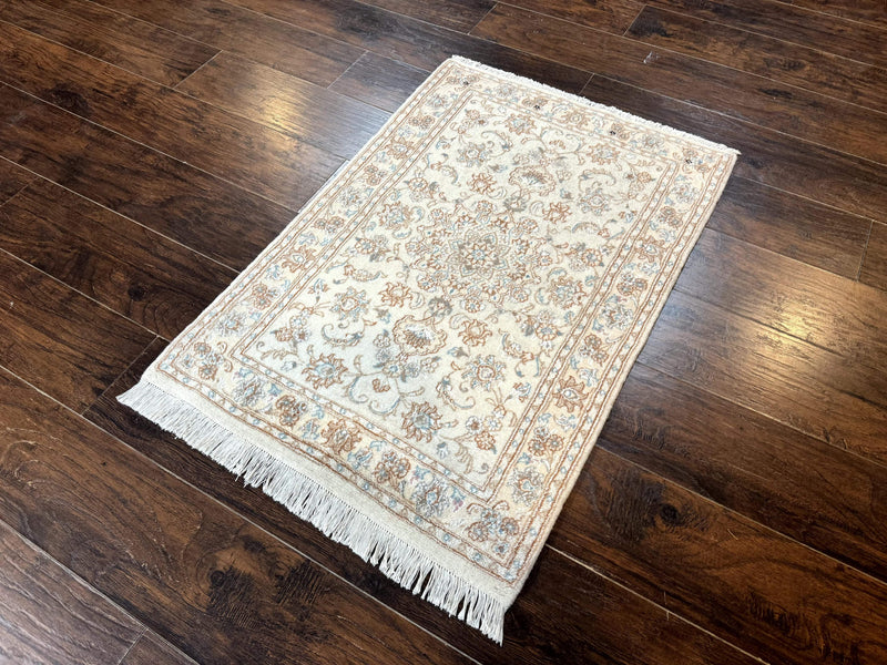 Small Persian Tabriz Rug 2.6 x 3.8, Vintage, Wool and Silk Highlights, Fine 225 KPSI