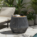 Acacia Wood Side Table with Grey Rope Design