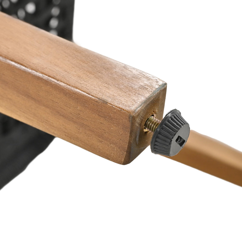 6-Piece Rope Patio Furniture Set, Outdoor Furniture with Acacia Wood Cool Bar Table with Ice Bucket, Deep Seat Patio Conversation Set with Two Stools for Backyard Porch Balcony (Black & Beige)