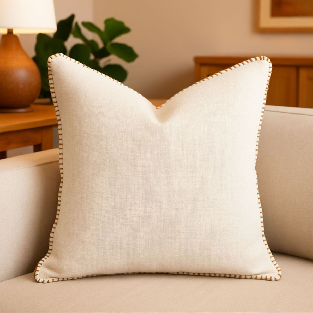 Homey Cozy - Throw Pillow With Decorative Stitching - Ivory, photo 4 of 6