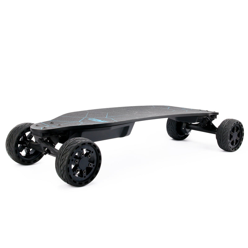 All terrain dual 1000x2 hub motor electric skateboard with 32mph max speed,25miles range,9600mah battery.