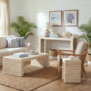 Veda 63' Reclaimed Wood Stacked Geometric Waterfall Console Table, Whitewashed Natural Reclaimed Pine Wood