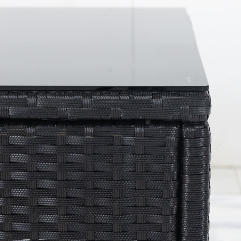 6 Pieces PE Rattan sectional Outdoor Furniture Cushioned Sofa Set with 3 Storage Under Seat Black Wicker + Dark Grey Cushion