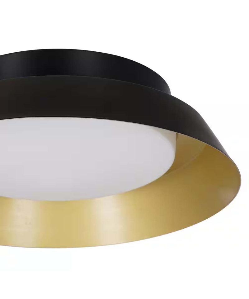 Cresswell 13"W 1-Light Matte Black LED Modern Flush Mount Light Fixture with Brushed Gold Interior Metal Shade