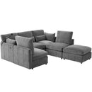 Modern Modular U-Shaped Sofa Bed With Movable Ottoman, USB Ports, Phone Holder by HouseOfZazla