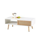 41.34" Rattan Coffee Table, Sliding Door For Storage, Solid Wood Legs, Modern Table For Living Room by Unique Piece Furniture