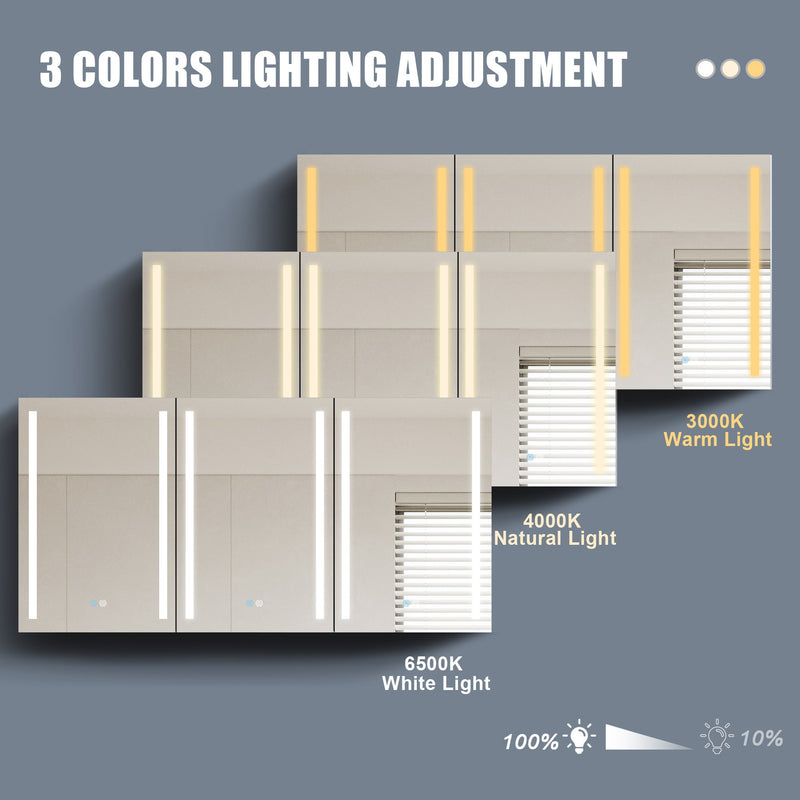 60x30 Inch LED Bathroom Medicine Cabinet Surface Mount Double Door Lighted Medicine Cabinet, Medicine Cabinets for Bathroom with Mirror Defogging, Dimmer Black