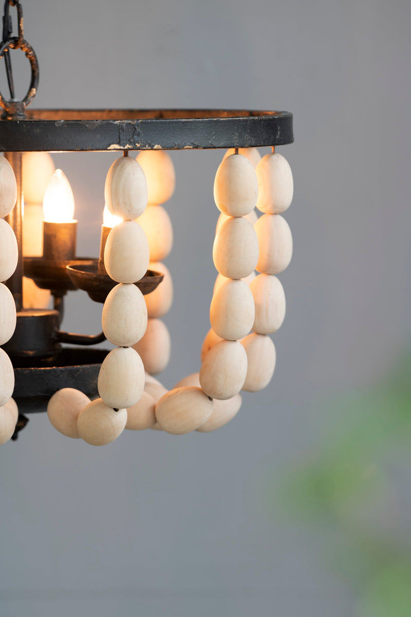 4 - Light Wood Chandelier, Hanging Light Fixture with Adjustable Chain for Kitchen Dining Room Foyer Entryway, Bulb Not Included