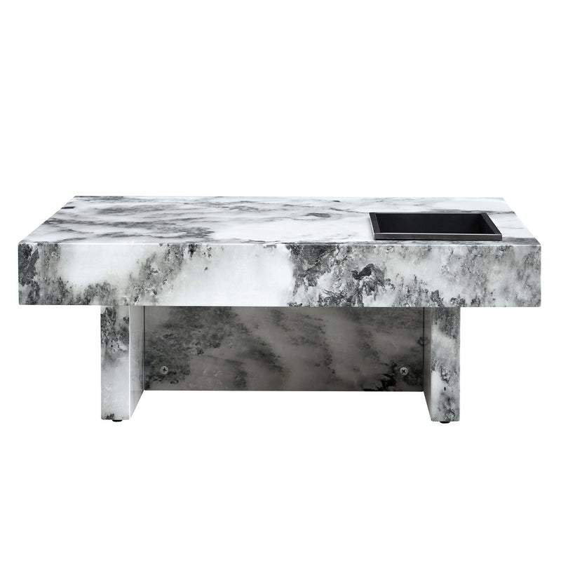 A modern and practical coffee table, black and white in imitation marble pattern, made of MDF material. The fusion of elegance and natural fashion 31.4"x 31.4"x 12 "