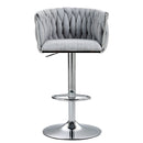 360 Degree Swivel Bar Stools Adjustable Counter Height Bar Chairs With Woven Back & Footrest, Silver Chromed Bar Stools For Kitchen Island (Set of 2) - Gray