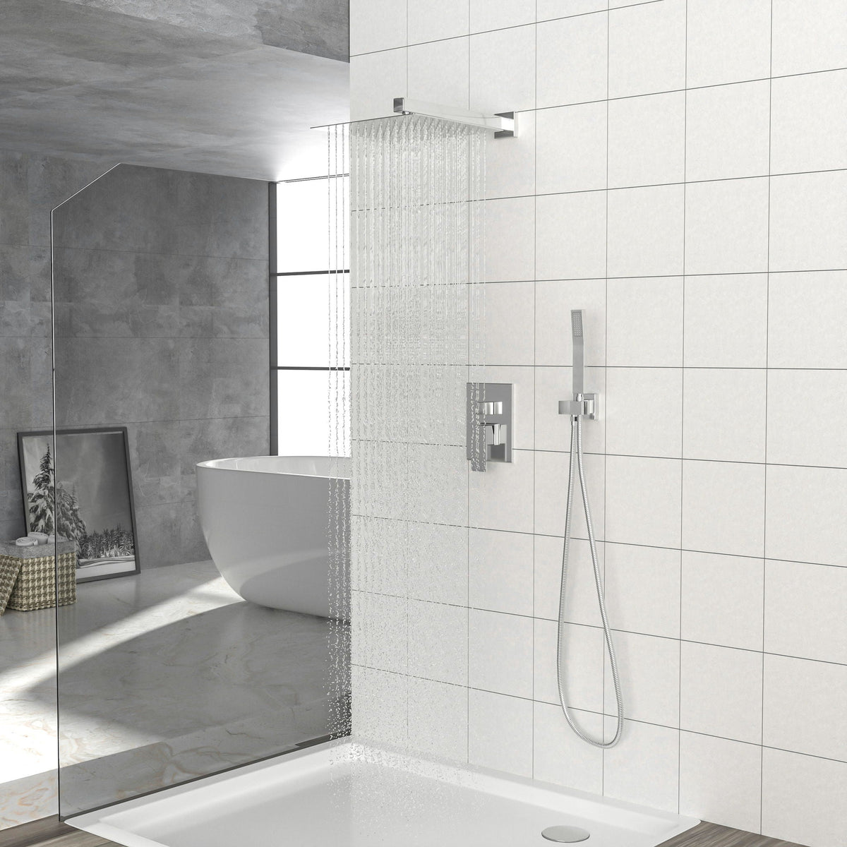 10" Square Dual Shower Head System Wall Mounted With Rough In Valve Modern Bathroom Fixture, photo 16 of 18