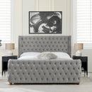 Brooklyn King Tufted Panel Bed Headboard and Footboard Set, Opal Grey Velvet