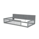 Twin Long Floor Bed With Storage Cabinets And USB Ports - Gray by HouseOfZazla