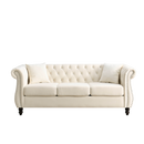80" Chesterfield Sofa Beige Velvet for Living Room, 3 Seater Sofa Tufted Couch with Rolled Arms and Nailhead for Living Room, Bedroom, Office, Apartment, two pillows