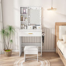 Vanity Table With Mirror, Adjustable LED Lights, Power Outlet, Hairdryer Holder & Stool by Unique Piece Furniture