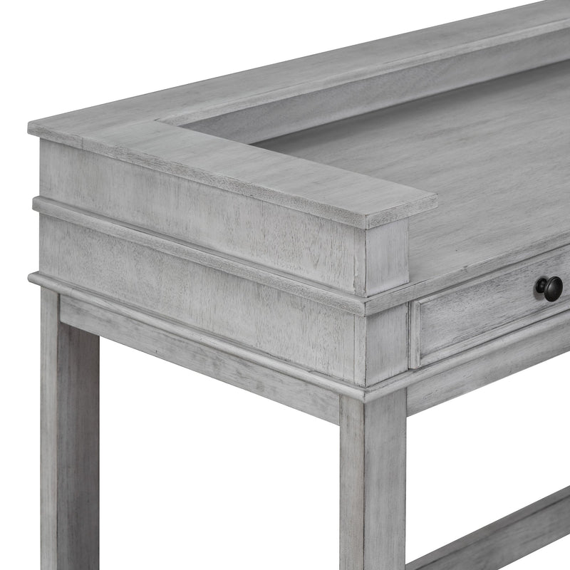 4-piece Dining Bar Table Set with 3 Upholstered Stools, Multifunctional Dining Table with 3 Drawers (Gray)