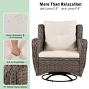 5 Pieces Outdoor Patio Furniture Set with Pet House Cool Bar and Retractable Side Tray, Rattan Wicker Patio Swivel Rocking Chairs Set of 2 with Ottomans for Backyard, Porch, Balcony, Beige