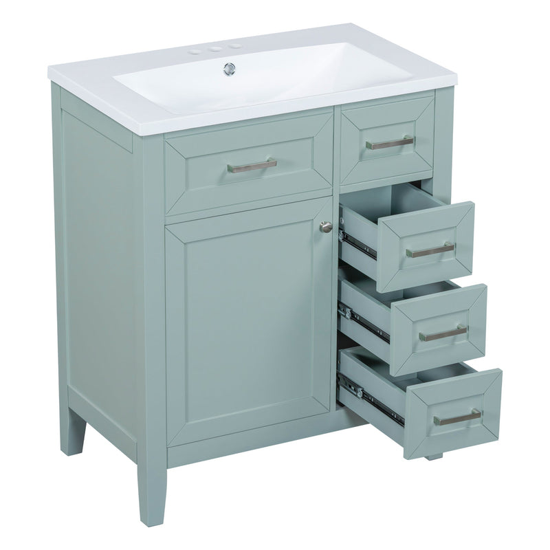 30" Bathroom Vanity with Sink Combo, Green Bathroom Cabinet with Drawers, Solid Frame and MDF Board