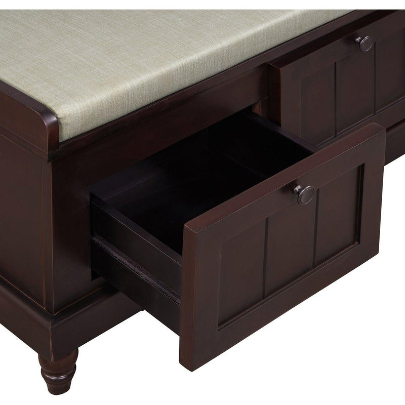 TREXM Classic Shoe Bench with Cushion and Three Drawers, Fluted Entryway Bench with Storage for Living Room, Entryway, and Hallways (Espresso)