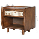 Walnut Nightstand with Rattan Detail, MDF + Solid Wood by HouseOfZazla