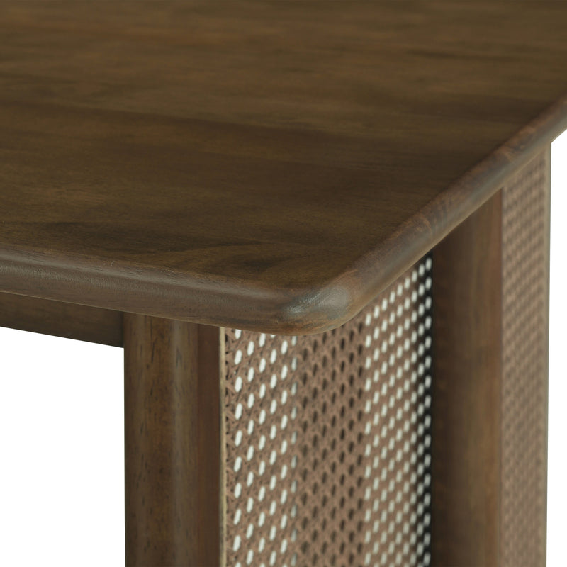 Walnut-Colored Rubber Wood Dining Table with Rattan Accents, photo 8 of 9
