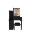 Vanity Desk With 3 LED Lighting Modes, 4 Drawers, Open Shelves, Hair Dryer Holder & Power Socket Dressing Table Set With Chair - Black by HouseOfZazla